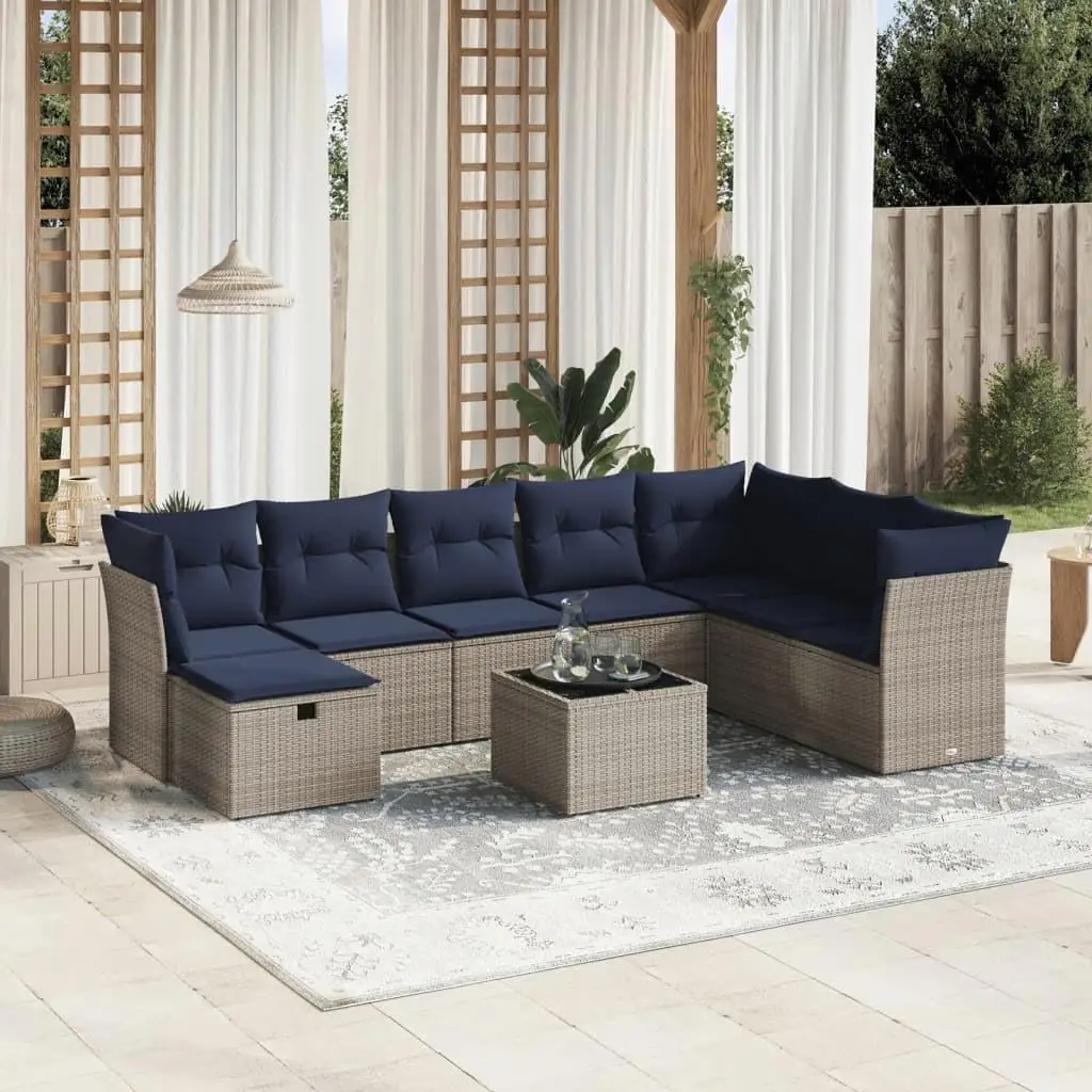 

9 Piece Outdoor Patio Sofa Set with Cushions Gray Rattan Furniture for Garden Balcony Poolside Seating Conversation Set