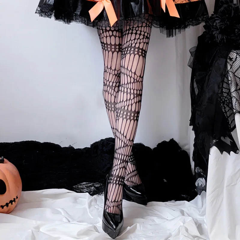 Halloween européen et américain fille chaude bas grande gothique sorcière foncée longue sangle chaussettes Sexy creux filet de pêche chaussettes