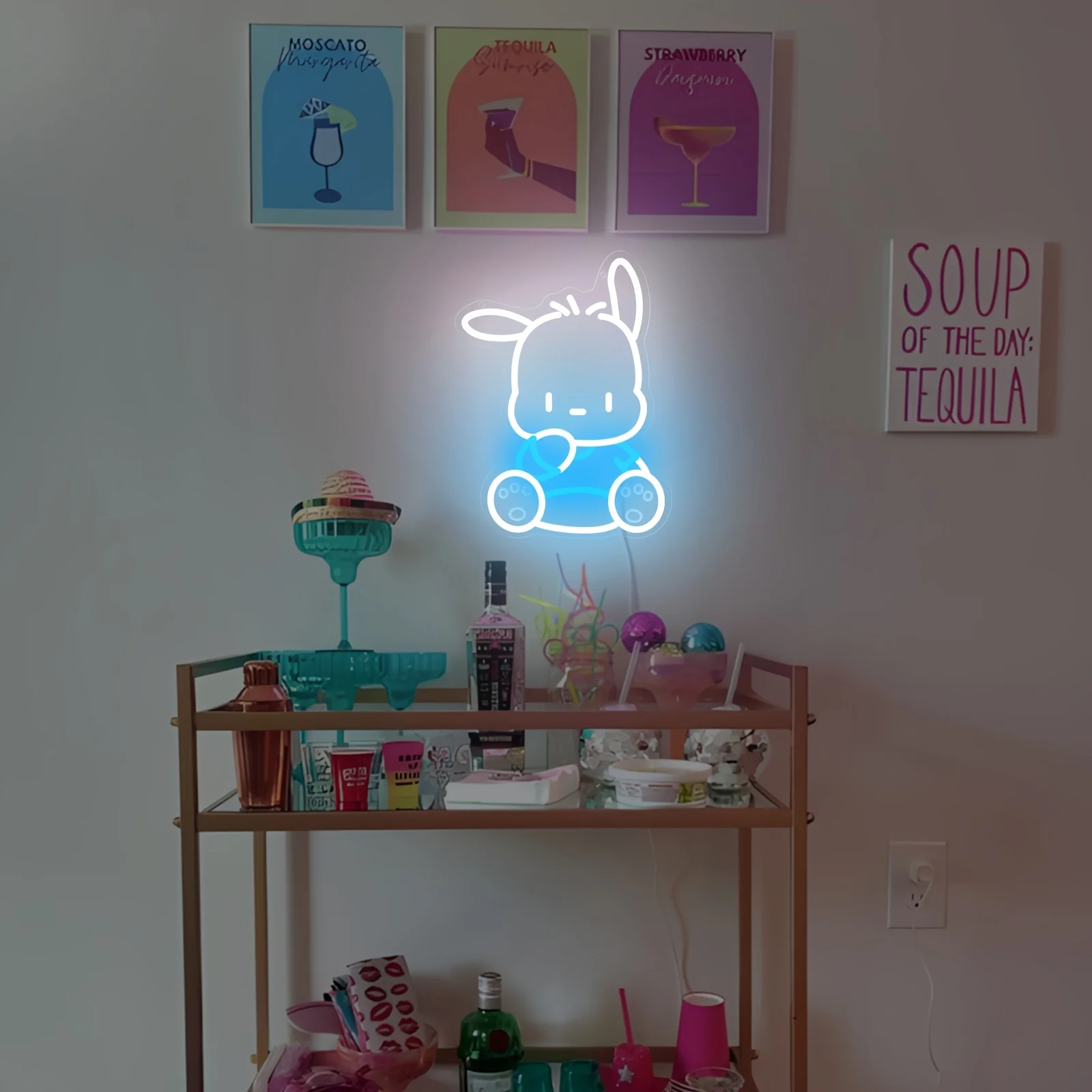 Pochacco ป้ายนีออนน่ารัก LED หรี่แสงได้ Night Light สําหรับห้องนอนเกม Room Wall Decor USB Power วัยรุ่นของขวัญวันเกิดเพื่อน