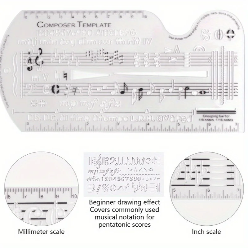 Multifunctional Five Line Staff Measuring Ruler Musical Notation Draft Tool For Music Symbols Manuscript Instrument Craft Draw