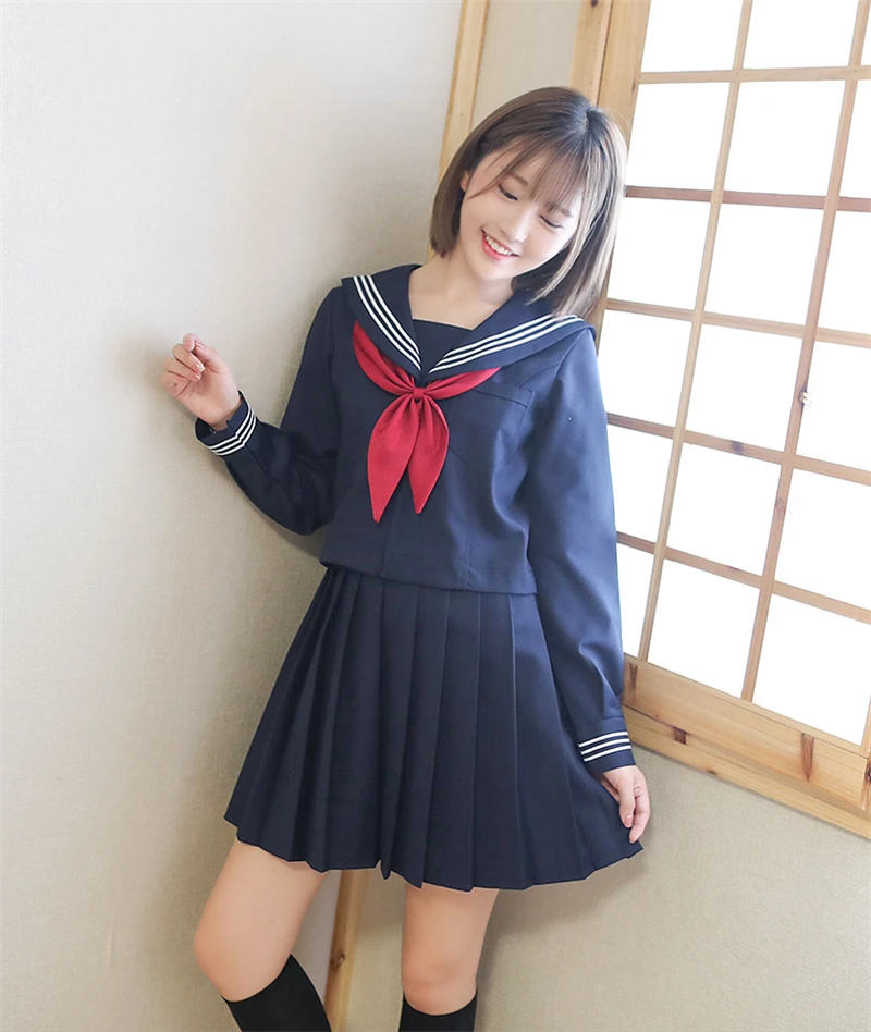 Basic style Japanese School Uniform College High School Girls Student Uniforms Sailor Suit White Tops Pleated Skirt