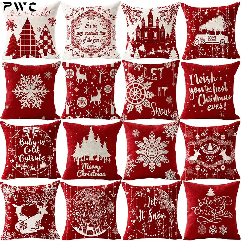 Christmas Cotton Linen Santa Snowflake Elk Custom Throw Pillow Pillowcase Cushion Home Decor Gift New Year