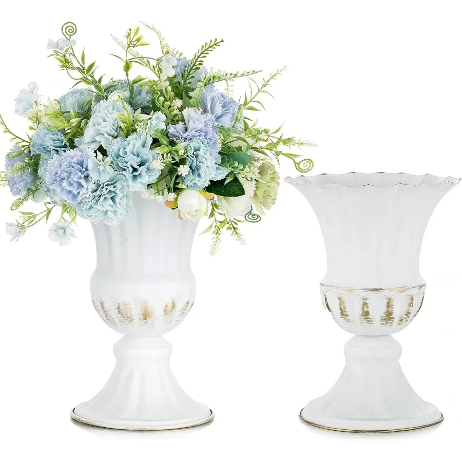 

Metal Vases for Fake Flowers Rustic White Flower Pot for Indoor Outdoor Elegant Floral Plant Holder for Garden Wedding Home Far