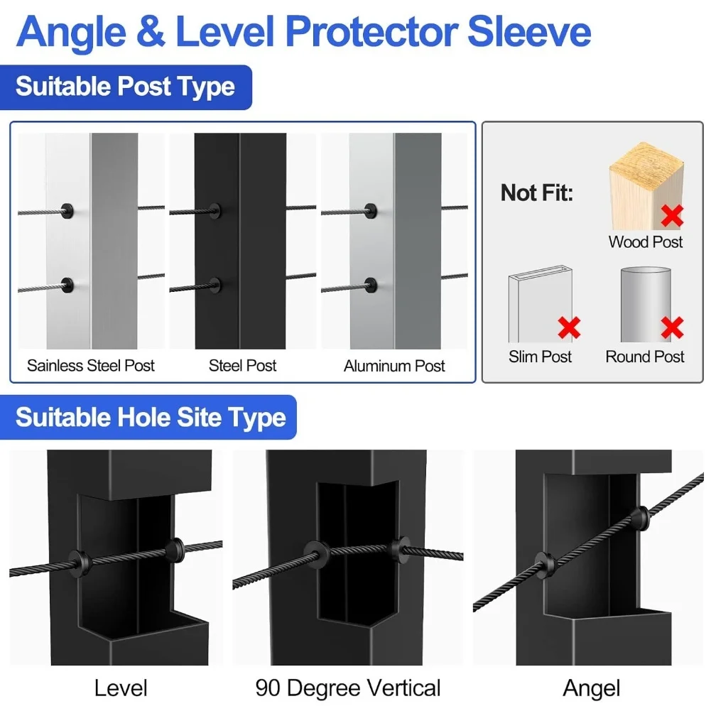 50/100 قطعة درابزين كابل الحلقات المطاطية ل 1/8 ''5/32'' 3/16 ''سلك حبل حامي الأكمام المطاط جروميت عدة الأسود