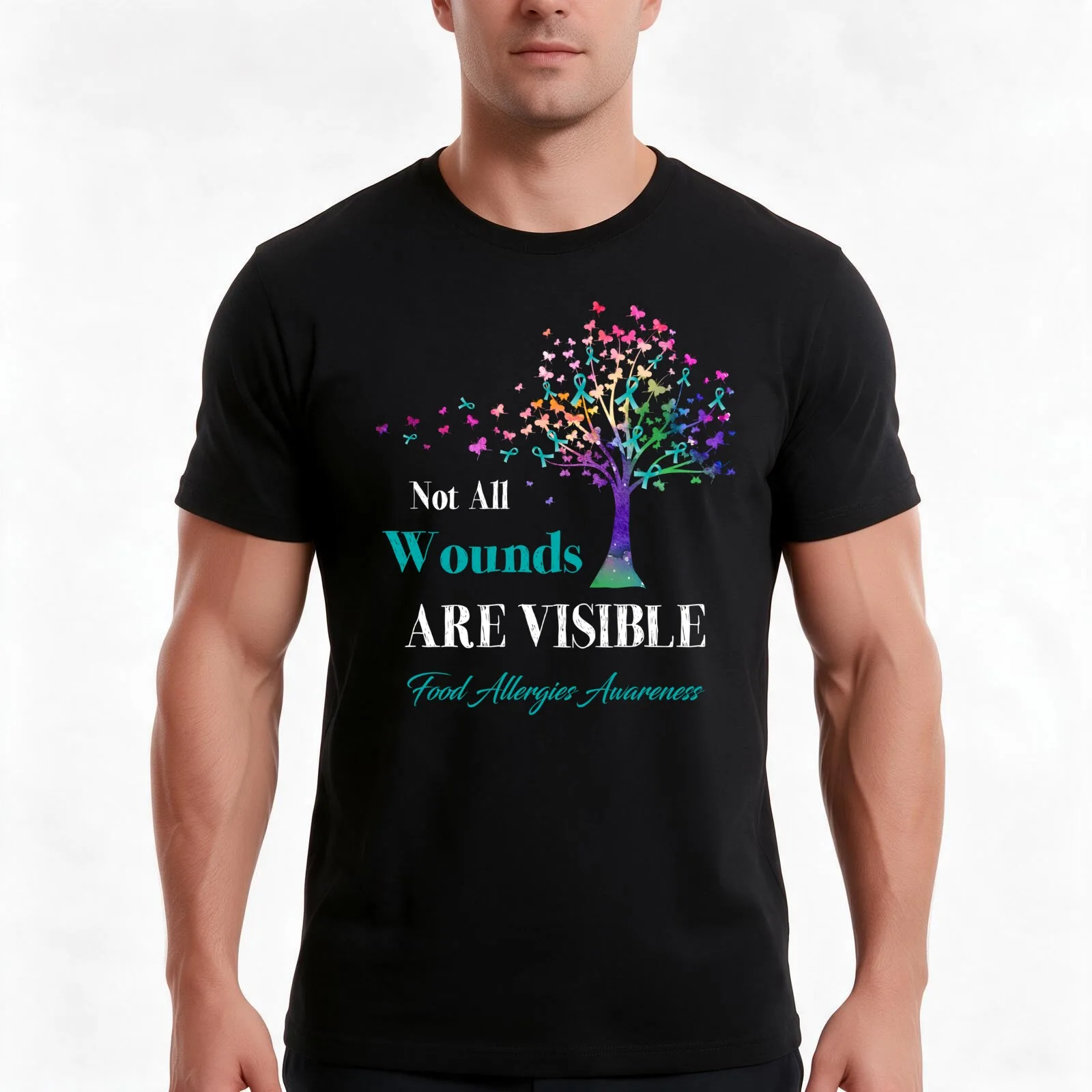 Not All Wounds Are Visible Food Allergies Awareness T-Shirt, Summer Casual Cotton Tee, Oversized Streetwear Tops, 100% Cotton