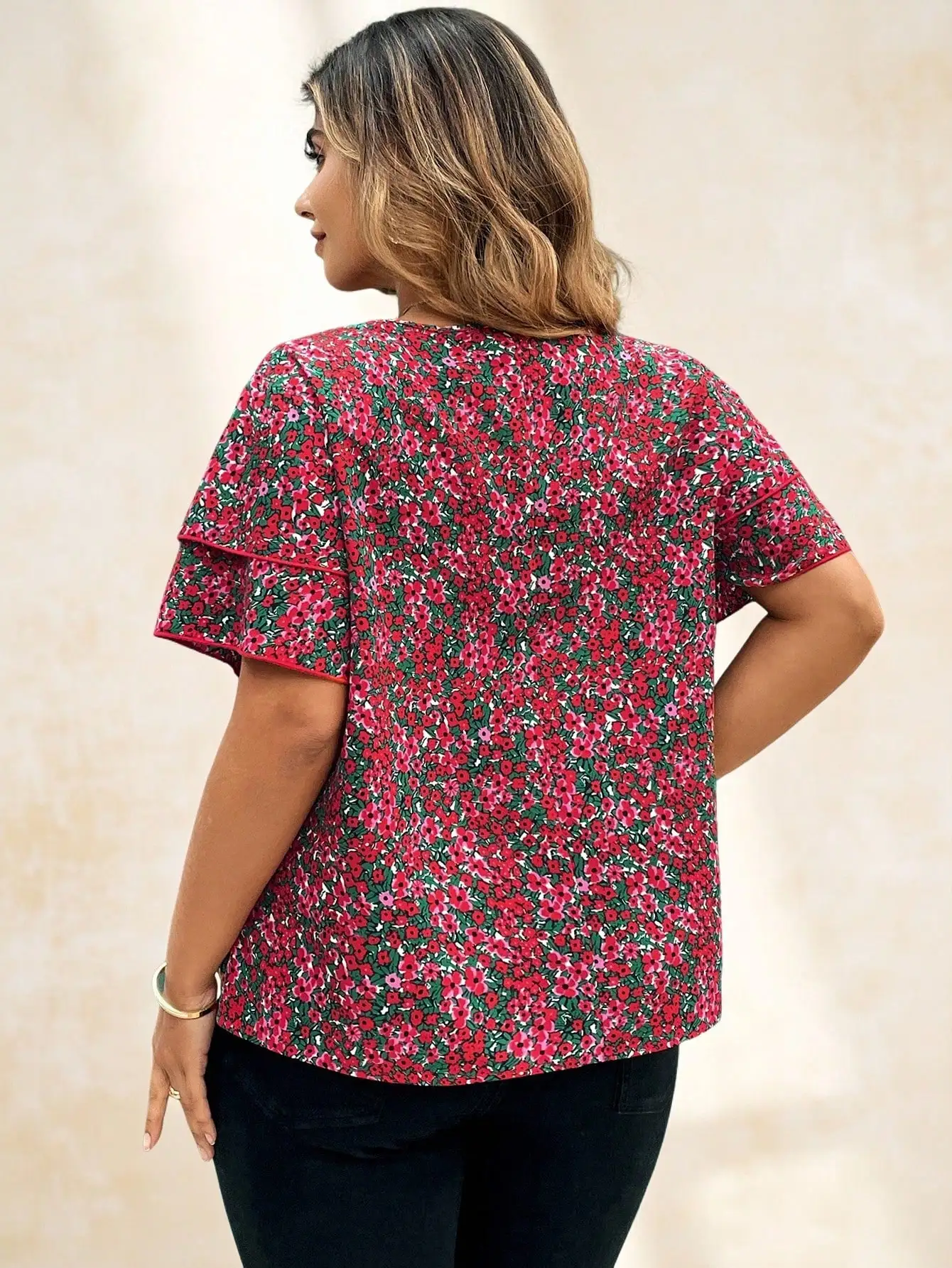 

Блузка с короткими рукавами и цветочным принтом больших размеров для женщин, летняя