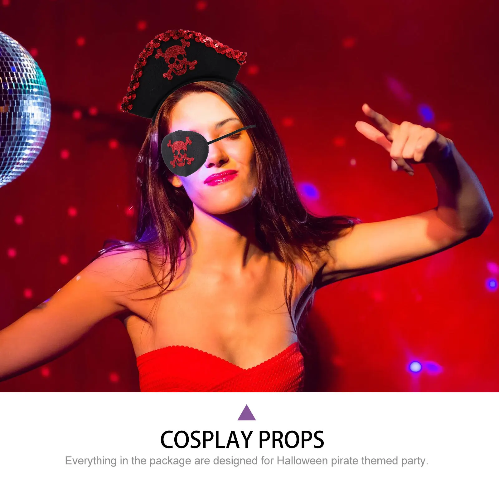 1set Pirate Headband Skull Eye Mask Set Red Halloween Party Accessories Cosplay Props Pirate Costume Set For Kids Adults Dress