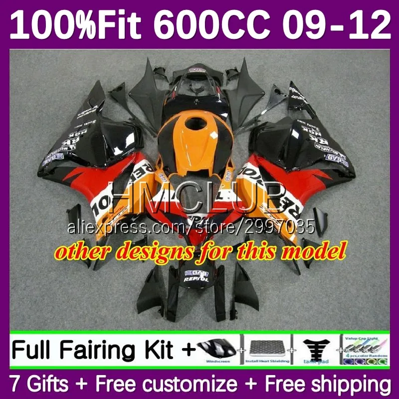 Glossy Black Fairing For HONDA CBR600RR CBR 600CC 600RR 2009 2010 2011 2012 7No.0 CBR600 CBR 600 RR CC F5 09 10 11 12 Injection