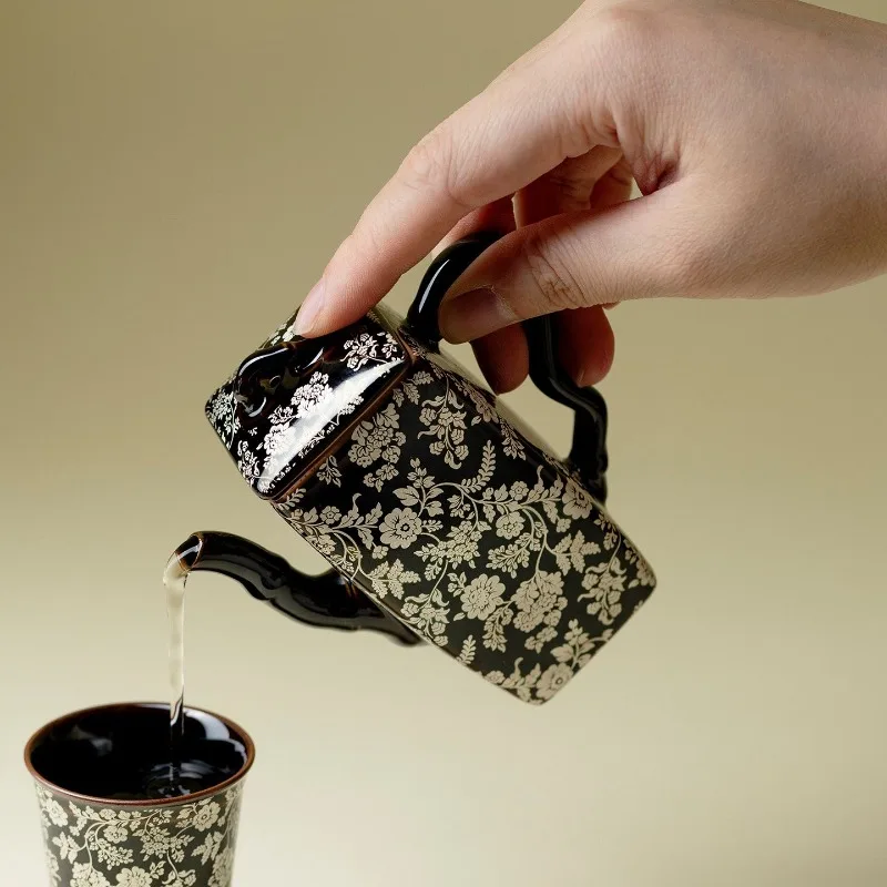 

glazed Wanhua square teapot, high-end wrong gold silver color brewing teapot for home use, kung fu tea set, single pot