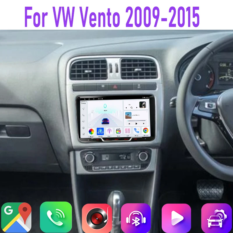 

9" 4GB+64GB For VW Vento 2009-2015 Car Radio CarPlay Google Map Head Unit GPS Navi Android Android 15 Auto Bluetooth Rear Camera