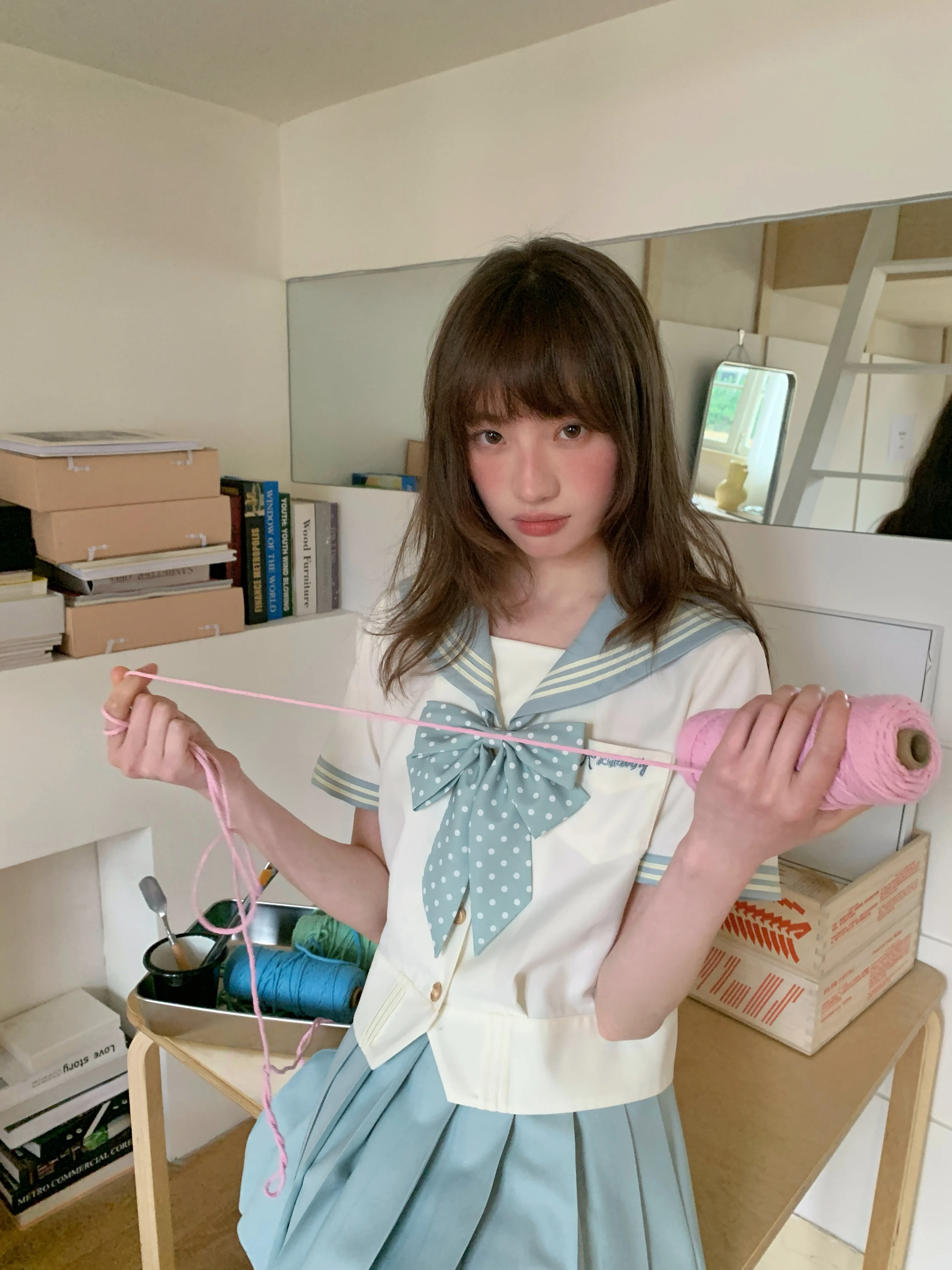 Sweet Jk Uniform Mint Green Navy Collar Short Sleeve Shirt Girl Summer Solid Color Versatile Age-reducing Short Pleated Skirt