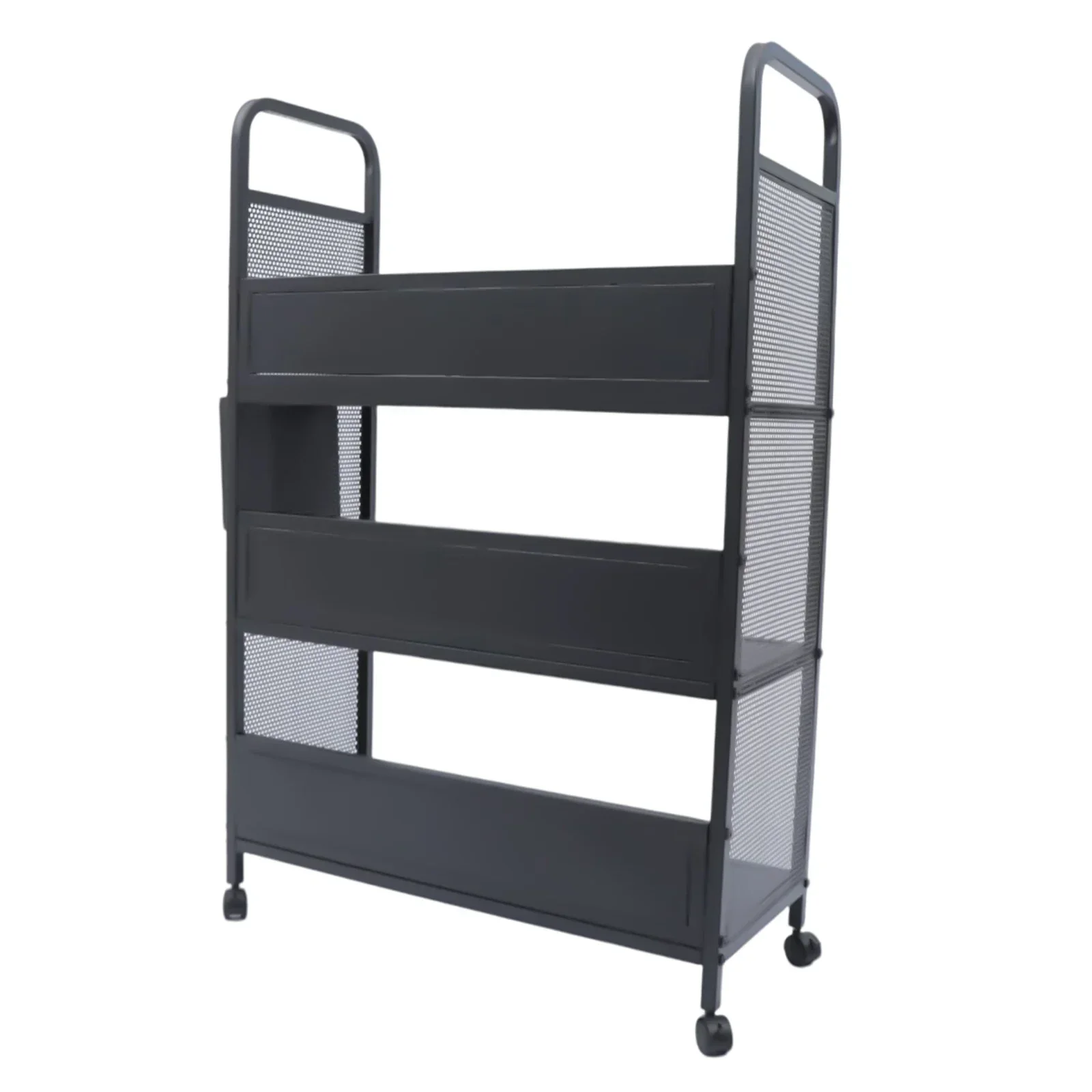 

%a Mobile Rolling Book Truck Library Storage Cart 3 Flat Shelves with Swivel Lockable Casters Black