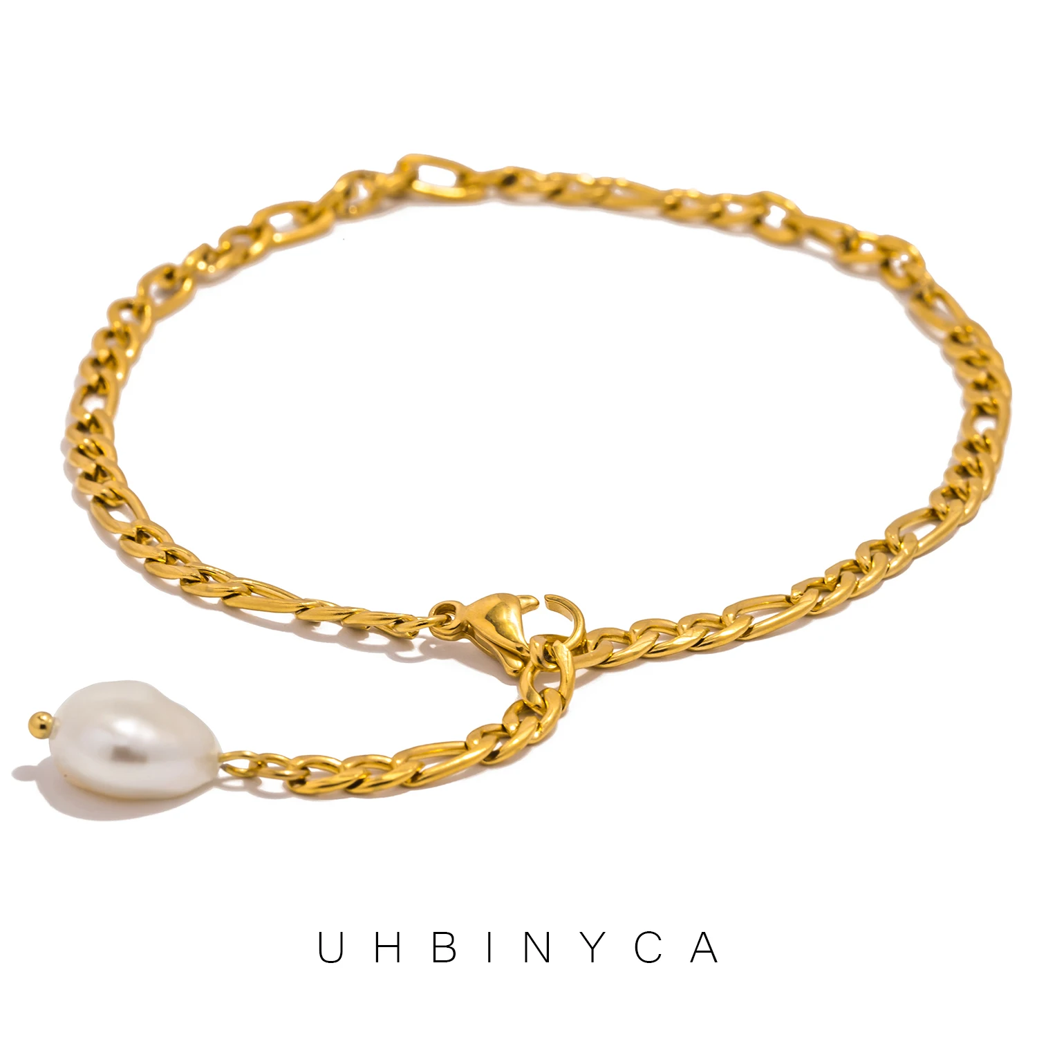 UHBINYCA Natural Pearl Pendant Bracelet for Women, Stainless Steel Chain Rust Proof Waterproof Casual Vacation Daily Jewelry