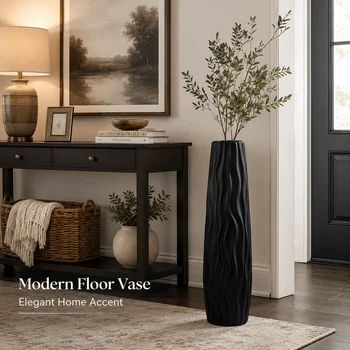 Modern Wavy Black Floor Vase 1