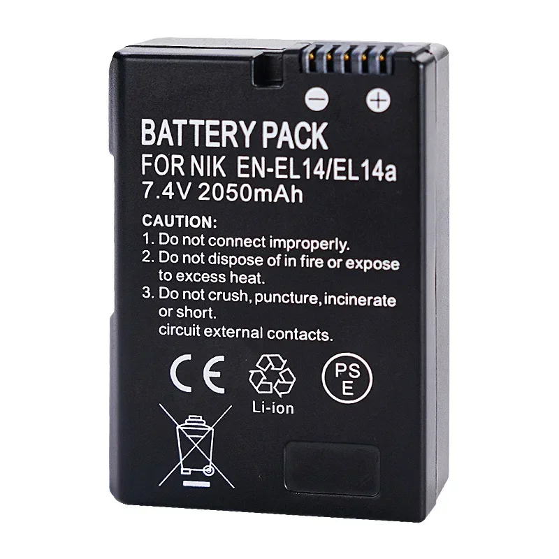 EN-EL14 7.4V 2050mAH Battery Suitable for Nikon Cameras D3100 D3200 D3300 D5100 D5200 D5300 D7000 D7100 D7700