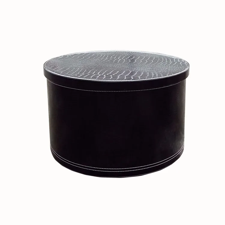 New high-end leather circular extra large storage box with lid, sun hat, top