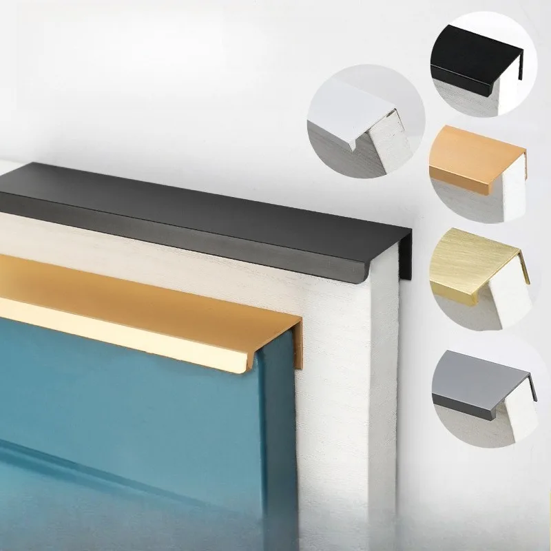 مقابض أبواب طويلة حديثة وبسيطة بحافة سوداء وختم خزانة مخفية تسحب لخزائن الأدراج والأثاث غير المثقوب