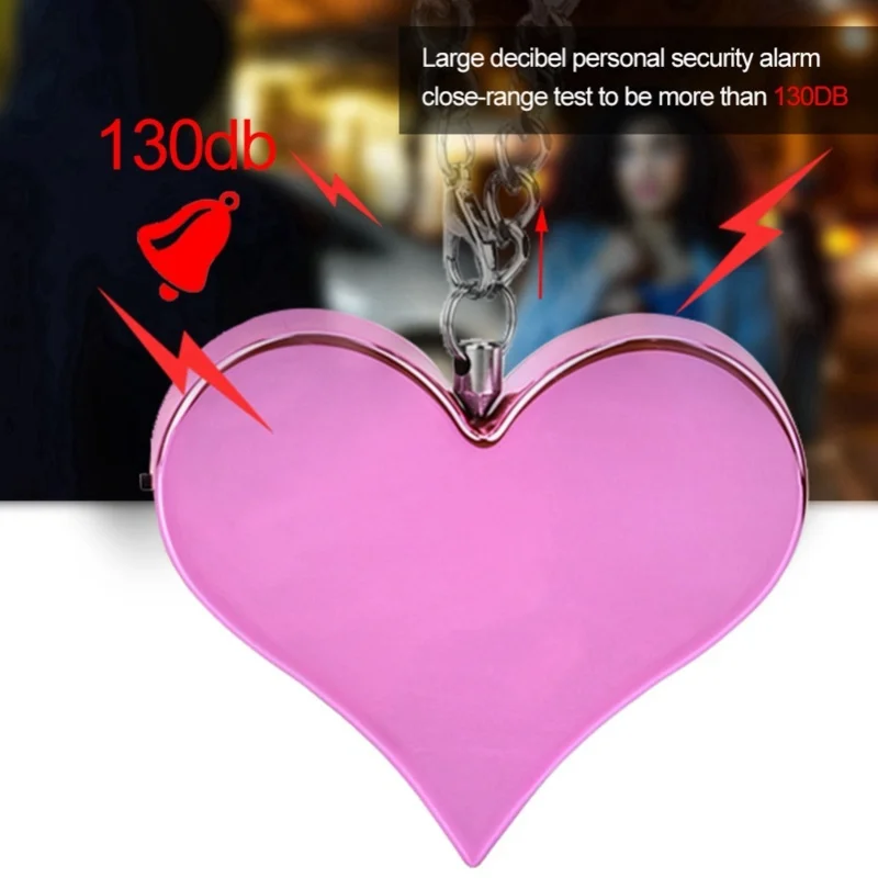 130DB Heart Shape Personal Security Alarm Keychain Emergency Self Defense Siren (Pink)