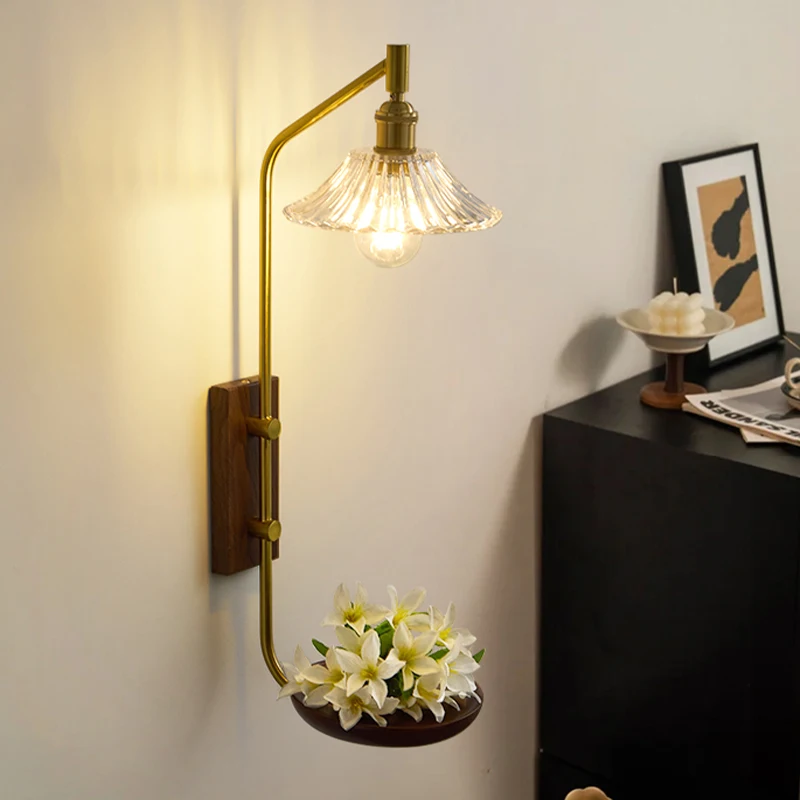 

French Retro LED Wall Lamp with Glass Shade Bedroom Bedside Sconce Lighting Corridor Living Room Decor Vintage Accent Wall Light