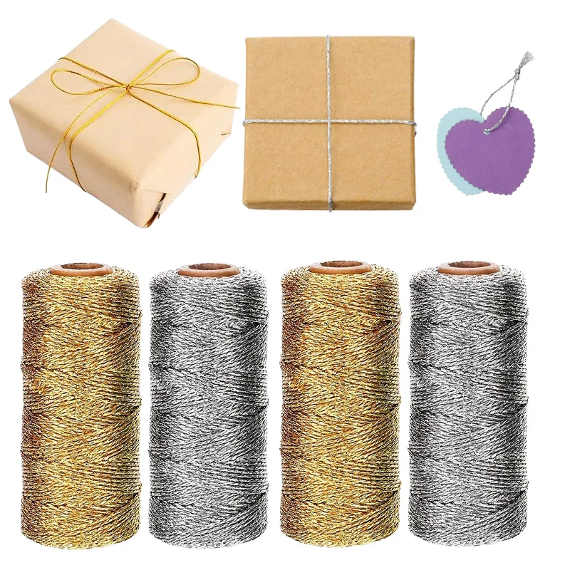 

100m Gold Silver Christmas Twine Durable Shiny for DIY Christmas Ornaments Gift Wrapping New Year Decor Crafts