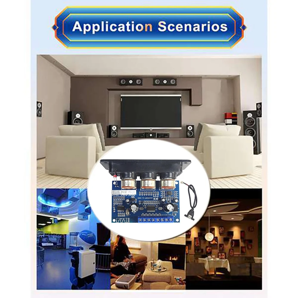 Carte d'amplificateur de puissance numérique à ABSQ-2.1 canaux + câble audio AUX 2x25W + 50W BTpig Subwoofer Classe D Carte d'amplificateur DC12-20V