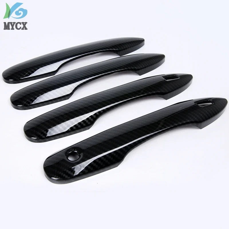 For Toyota Camry 2018-2019 Car Decoration Carbon Fiber Style Door Handle Cover With Smart Key Hole Catch Cap Trim Molding 4pcs