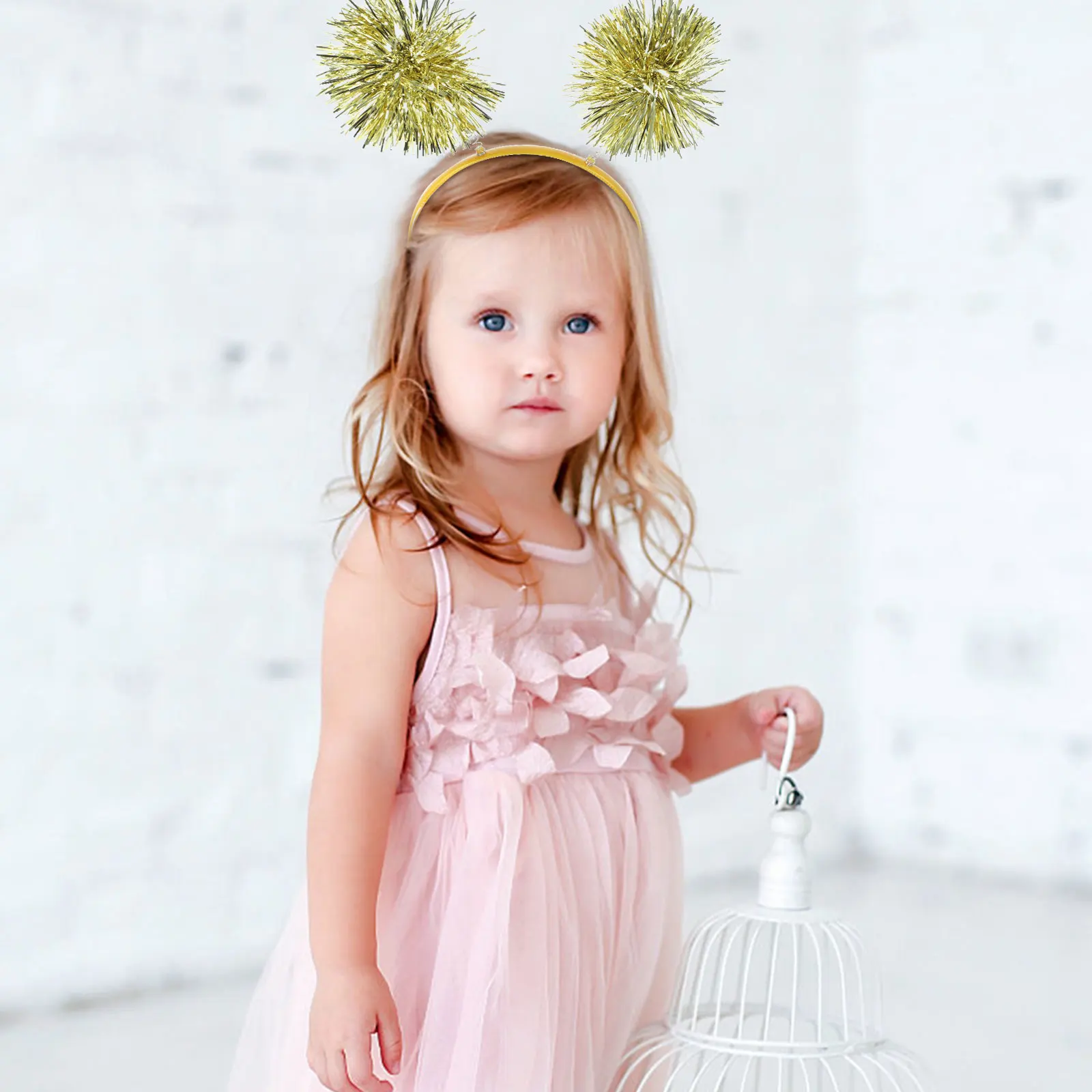

2pcs Glitter Golden Headband Kids Hair Accessories Bopper Party Carnival Cosplay Tinsel Decorative Square Bows for Kids