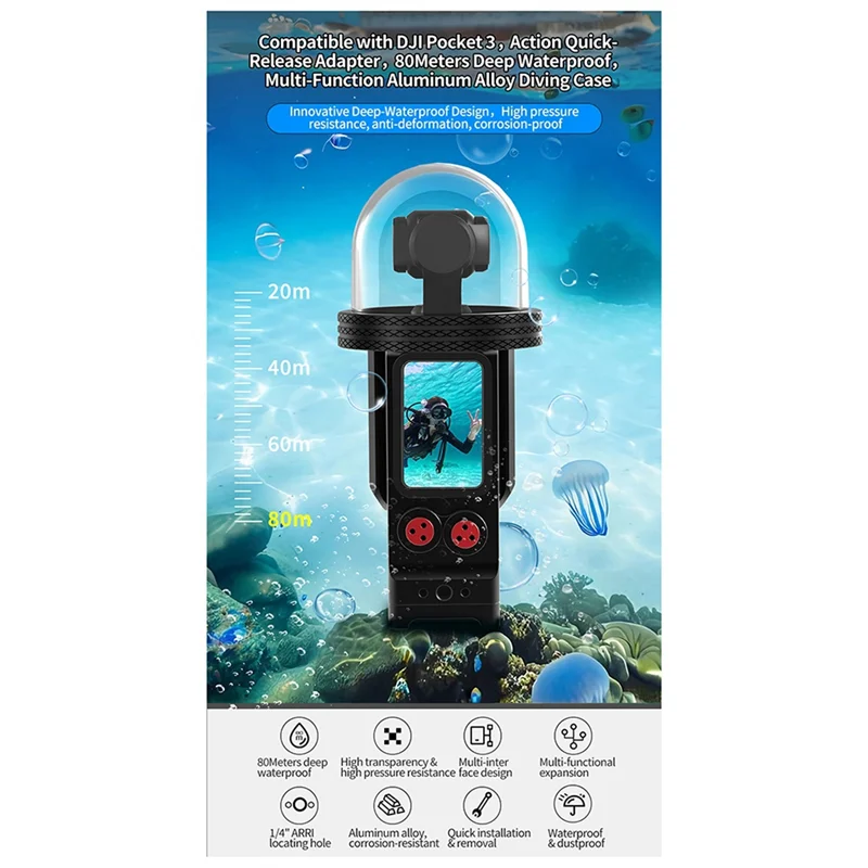 Водонепроницаемый чехол VO для DJI Osmo Pocket 3, карданная камера, водонепроницаемый чехол, 80 м, чехол для глубоководного дайвинга
