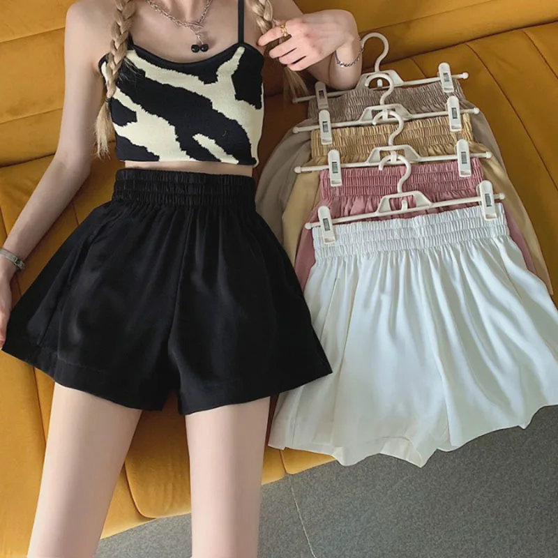 

2023 Summer New Women's Casual Short Elastic Waist Pocket Wide Leg Shorts Ladies All-matching Bottoms