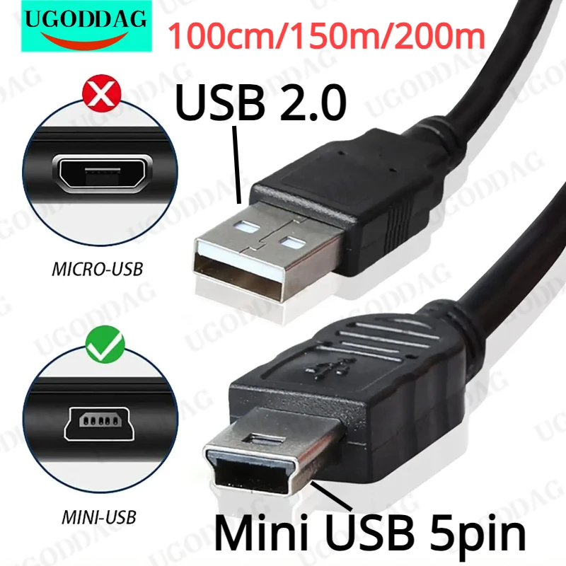 Mini USB para Cabo USB 2.0, 5Pin, Dados rápidos, Cabos de carregador para MP3, MP4 Player, Carro, DVR, GPS, Câmera digital, HD Smart TV1