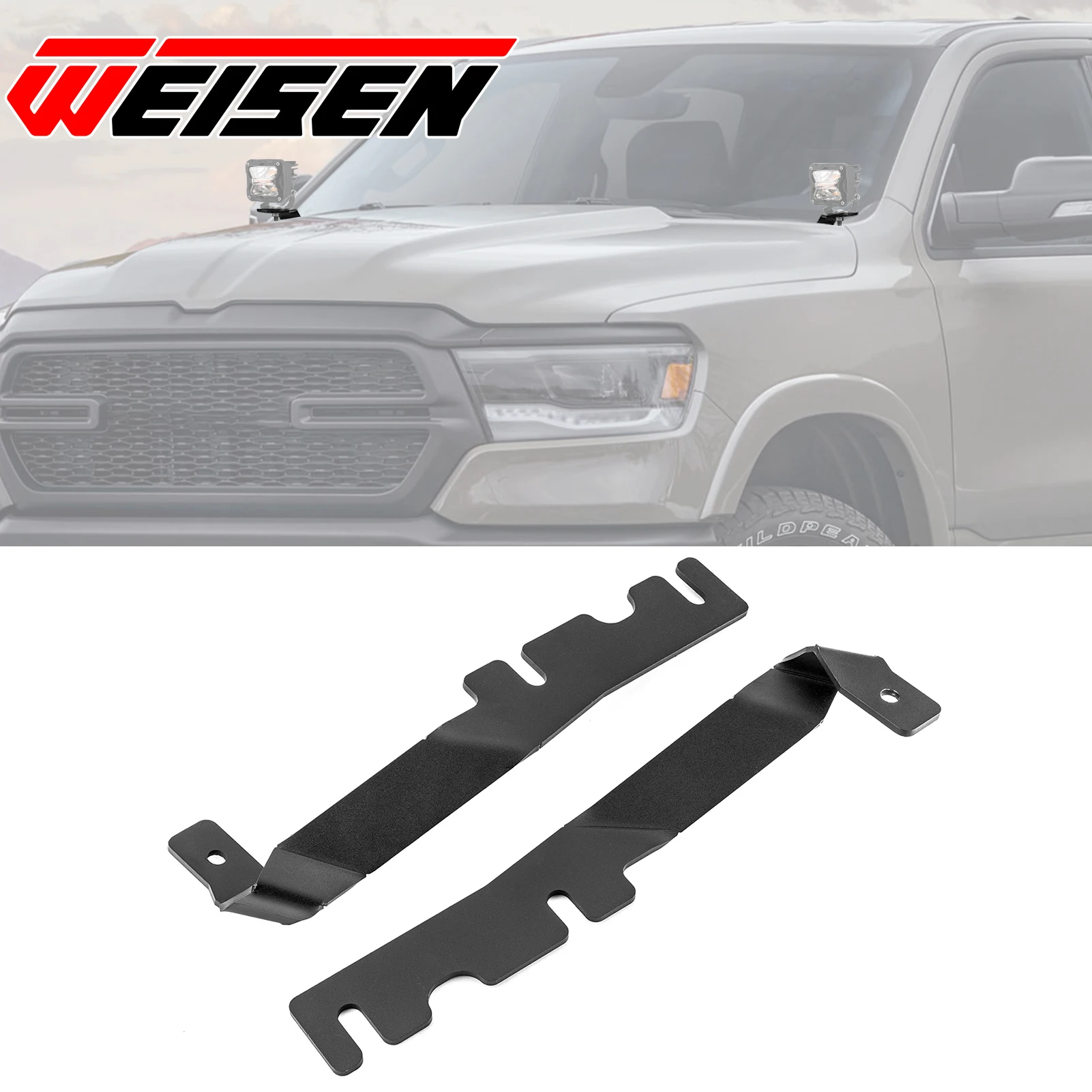 

Для Dodge Ram 1500 2019-2024 гг. Автомобильный шарнир капота, светодиодный светильник, монтажные кронштейны, подходят для вспомогательного внедорожного светодиодного фонаря/рабочего фонаря