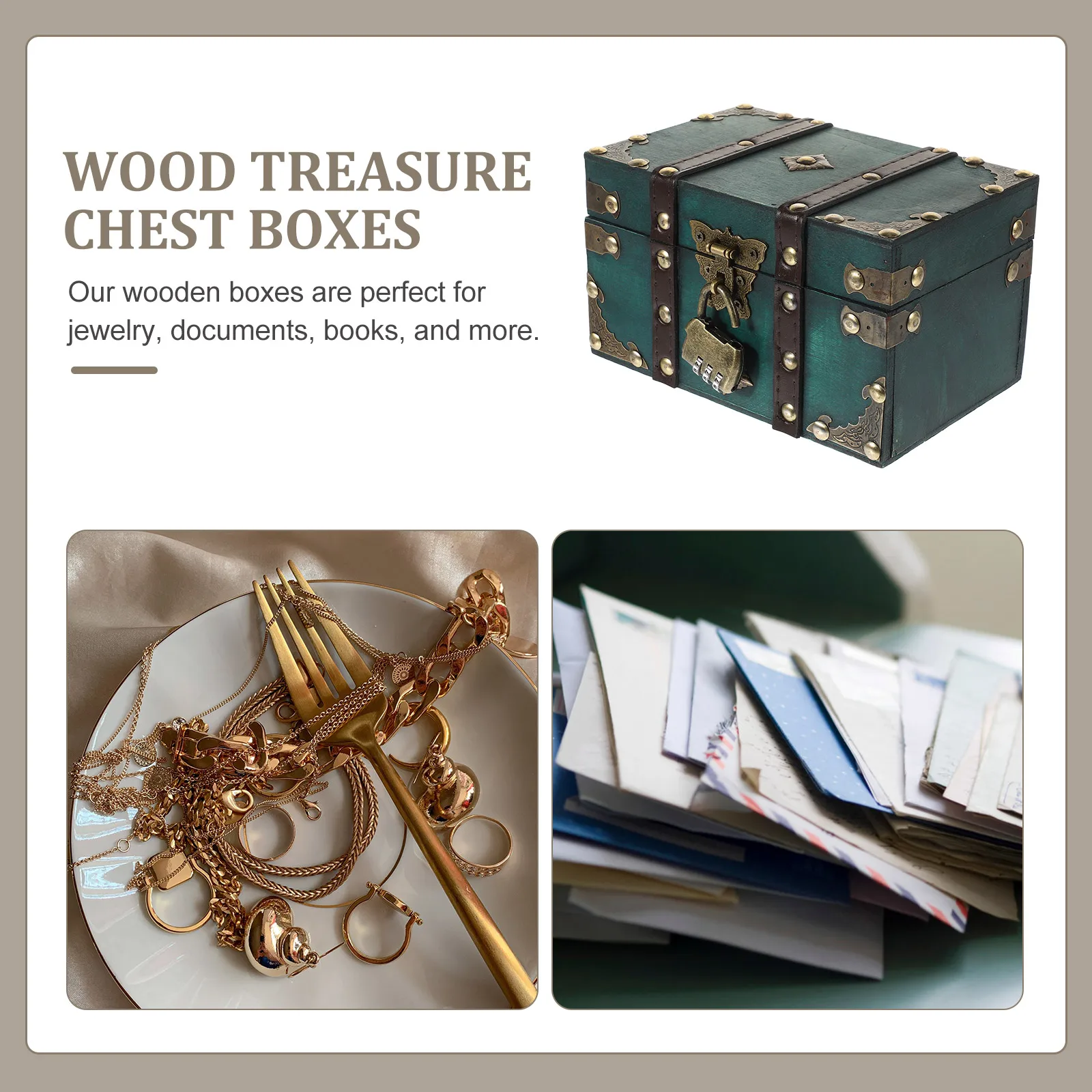 

2pcs Wooden Storage Box for Jewelry Documents Books Small Green Vintage Pirate Treasure Chest Lock ganizer Gift