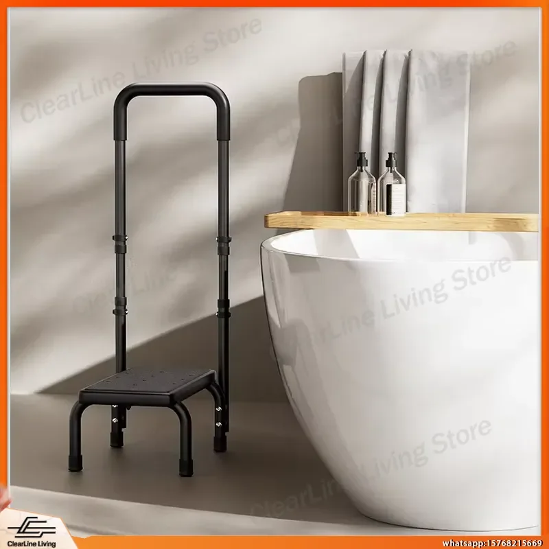 hepoグッドステップシングルレイヤー多機能折りたたみステップスツール、トイレ用足置き台、手すり付き、高齢者・子供向け、家庭用