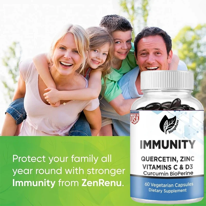 Quercetin 700mg with Zinc & Vitamin C Immune Support Supplement Containing Curcumin 60Vegetarian Capsules for Health Maintenance