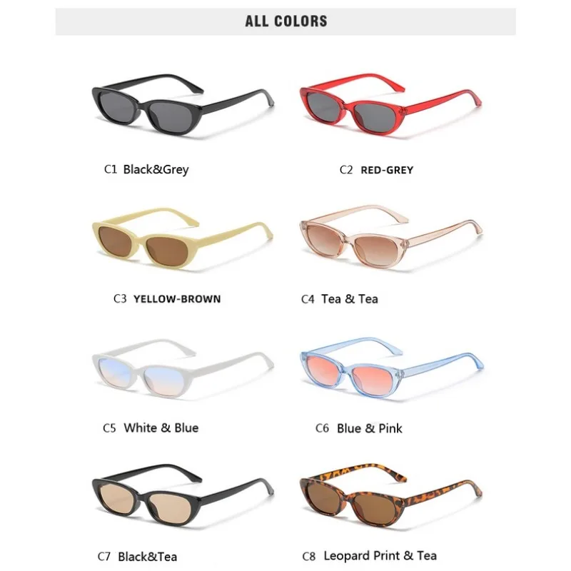 新しいレトロファッション小さなキャットアイサングラス女性眩しい色マリンレンズメガネ人気の衣装装飾メガネ女性