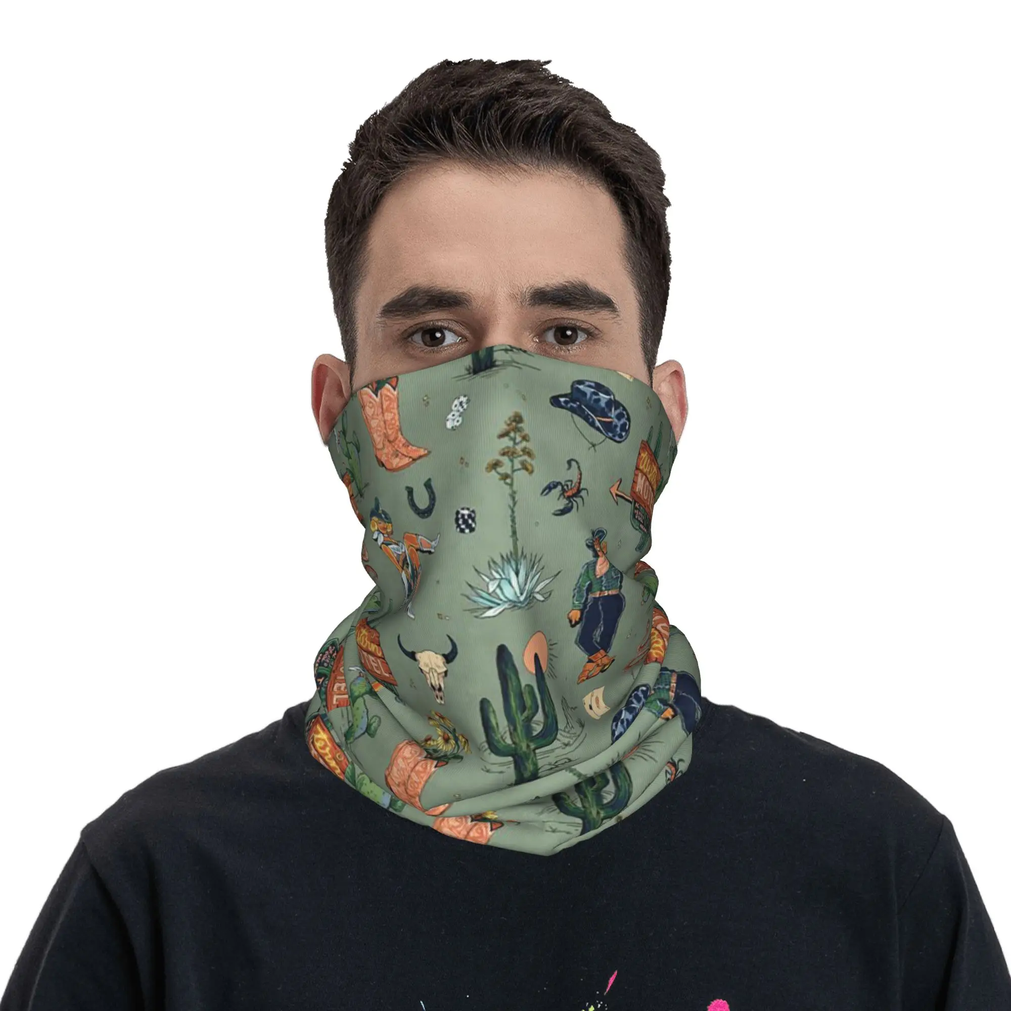 

Western Desert Cowboy Design Bandana Neck Cover Printed Magic Scarf Headband Hiking Fishing for Men Women Adult Washable