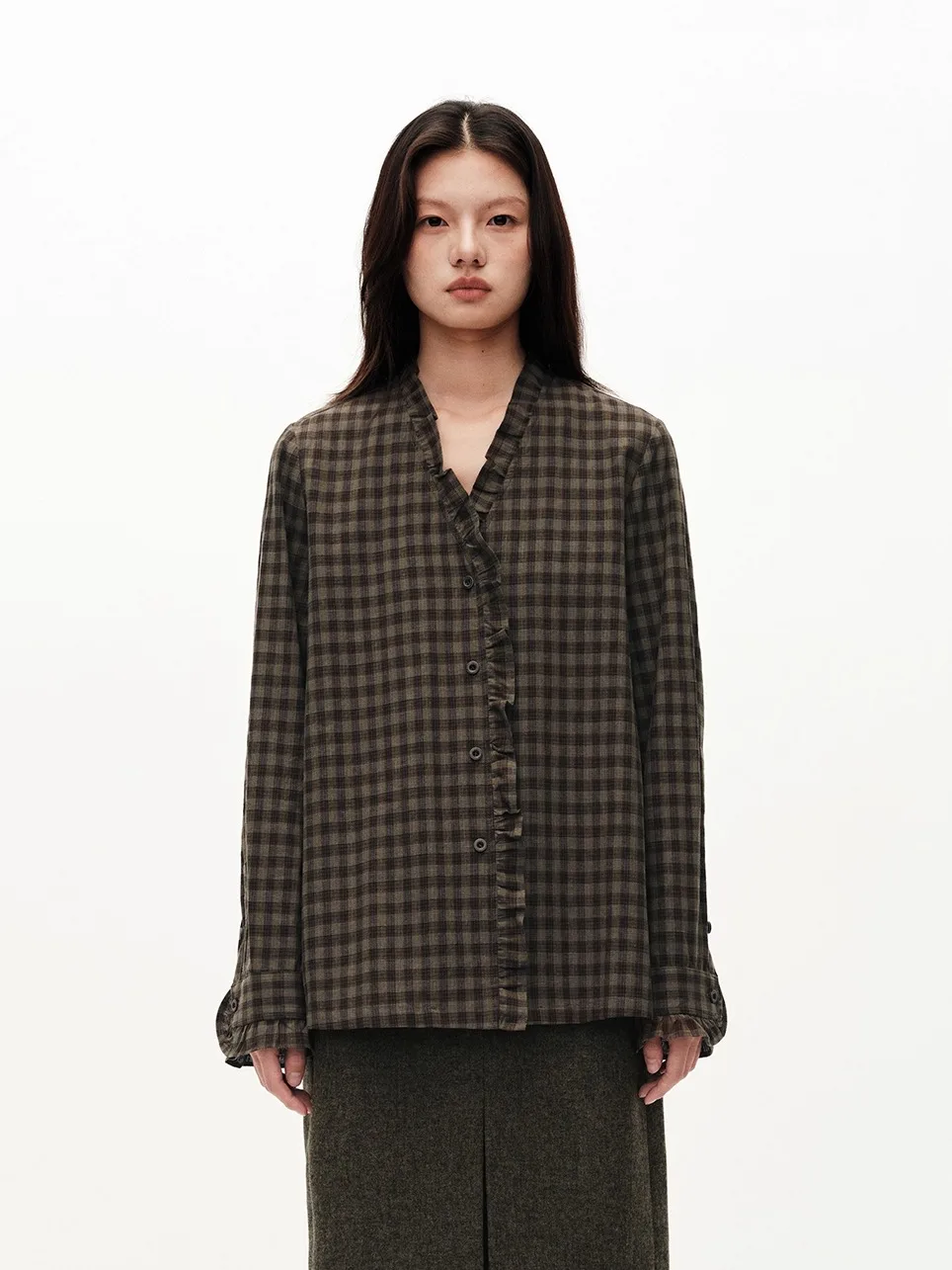 

Loose Fit Cotton Linen Women's irt MHV ARCHIVE een Retro Plaid Ladies Casual Long Sve V Ne Button up Skincare Breath...