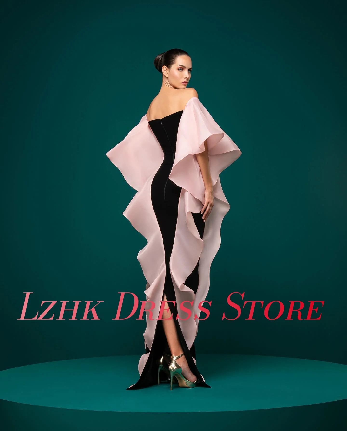 Robe de soirée sirène en velours, personnalisée, Sexy, épaules dénudées, volants, haute qualité, demi-manches, longueur au sol, robes de bal