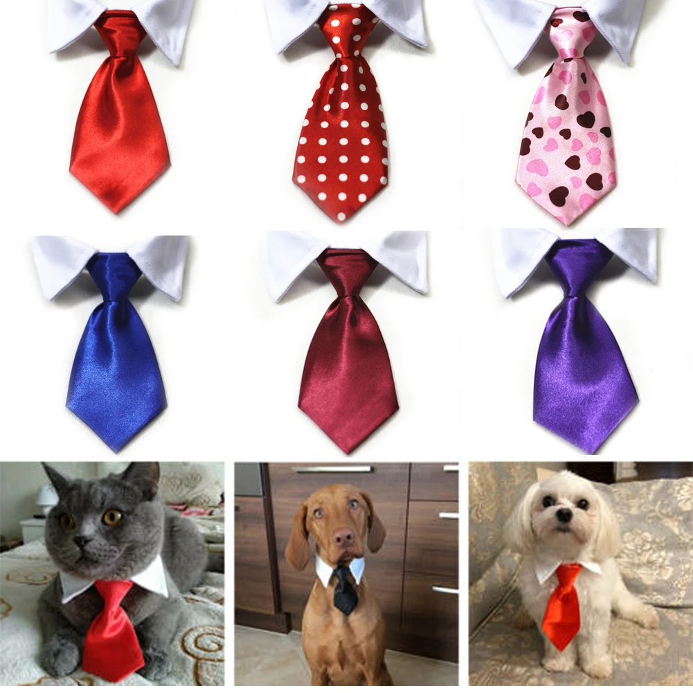 Dog Cat Striped Bow Tie Animal Striped Bowtie Collar Pet Adjustable Neck Tie White Collar Dog Necktie For Party Wedding Tie