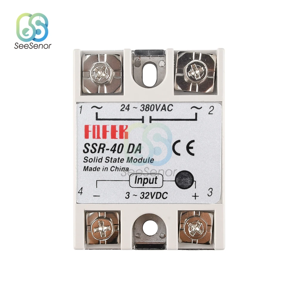 SSR-10DA/25DA/40DA 10A 25A 40A DC Control AC SSR Single Phase Solid State Relay 3-32V DC to 24-380V 10DA 25DA 40DA