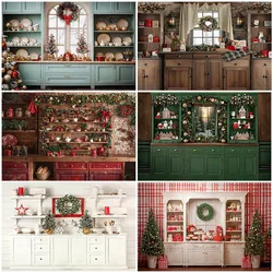 Mocsicka Photography Background Winter Christmas Kitchen Cook Window Xmas Trees Kids Family Portrait Decor Backdrop Photo Studio