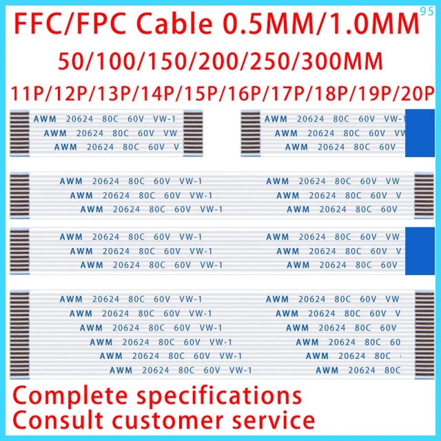 10PCS FPC Kabel FFC Elastyczny kabel płaski 11P/12P/13P/14P/15P/16P/17P/18P/19P/20P 0.5MM 1.0MM Skok 50/100/150/200/250/300MM