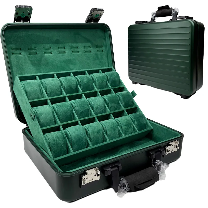 Aluminum Alloy Watch Boxes 18 Slot Watches Storage Box Combination Lock Wrist Watch Organizer Case Portable Men Watches Suitcase
