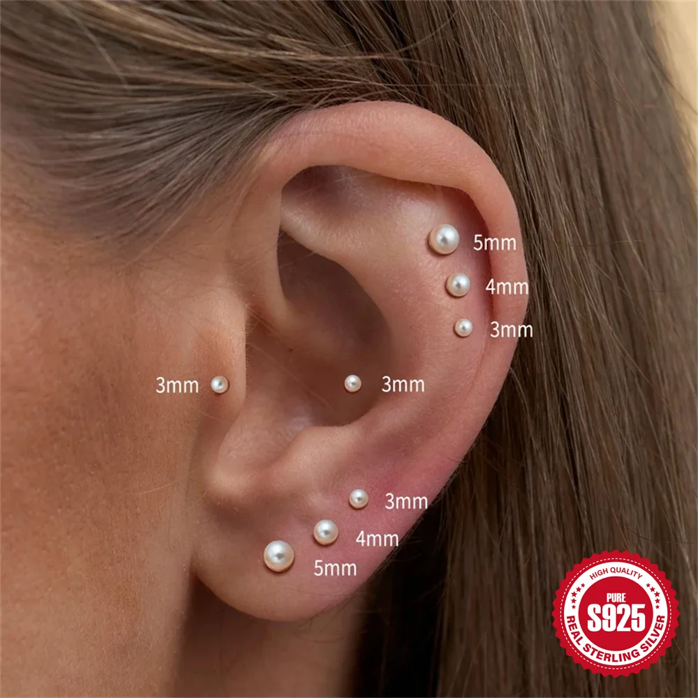 ROXI – boucles d'oreilles rondes en argent Sterling 925 pour femmes, perle ronde de 2/3/4mm, 1 pièce, Piercing en or, bijoux fins à la mode pour mariage