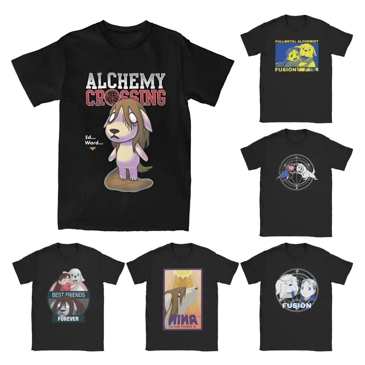 

Fusion Fullmetal Alchemist Anime T-Shirts Men Alchemy Crossing Pure Cotton Tee Shirt O Neck Short Sleeve T Shirt Clothing