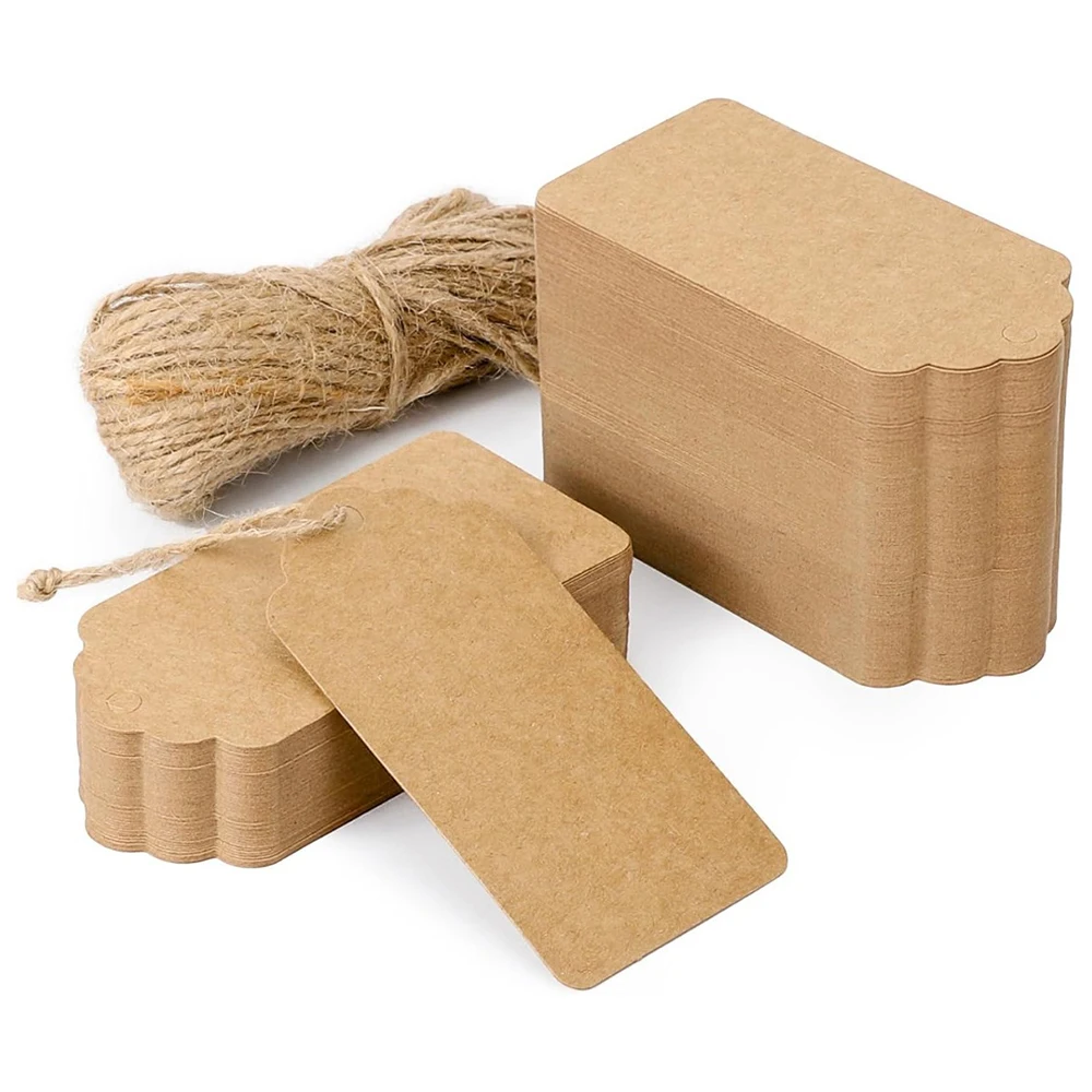 

Christmas Gift Label, Brown Circular Thick Kraft Paper Blank Tag, with Yellow Hemp Rope, Birthday Gift, Gift Packaging Tag Label