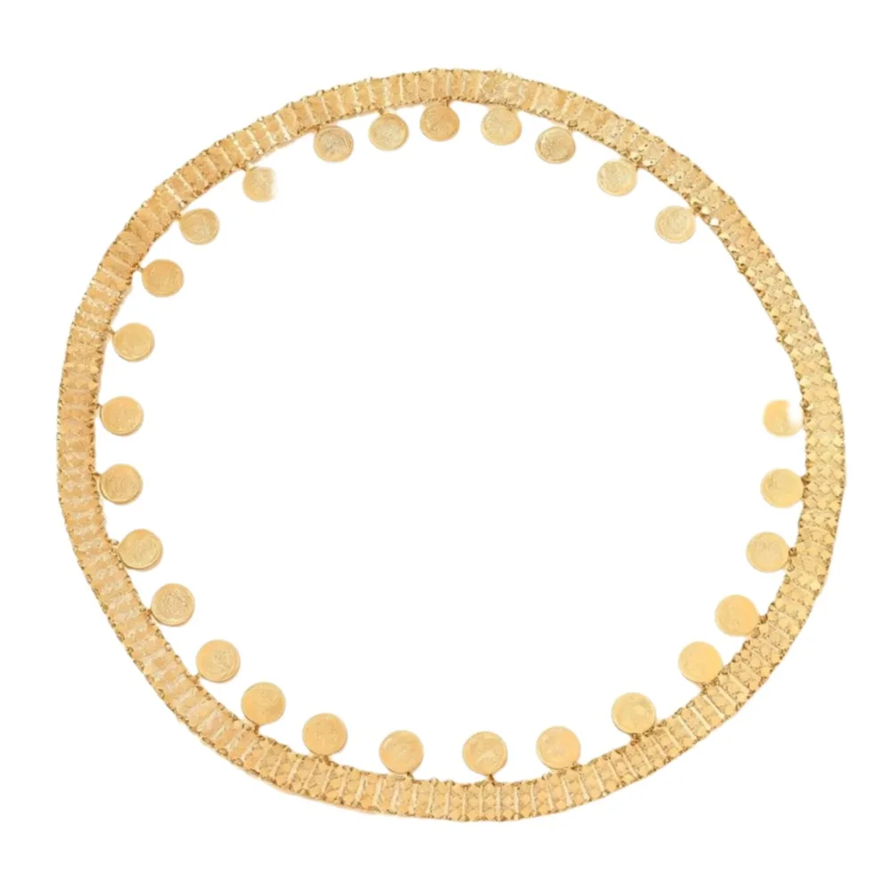 Heavy Duty Waist Chain Belt Flower Design Tassel Pendant Long Coin Belt Alloy Material Carved Hollow Pattern Body Chain Jewelry