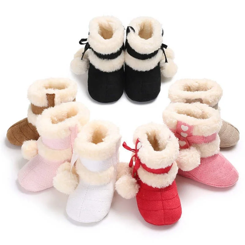 2022 Winter Snow Baby Boots 7-Colors Warm Fluff Balls Indoor Cottton Soft Rubber Sole Infant Newborn Toddler Baby Shoes