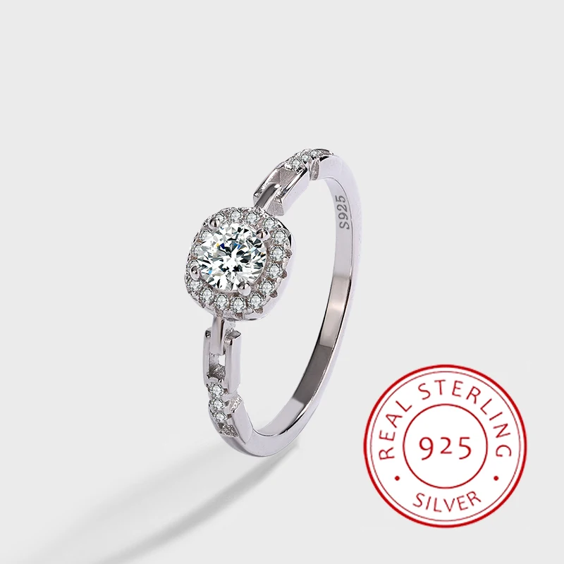 

Exquisite Niche Design Authentic S925 Silver Sparkling Square Zircon Chain Ring for Women