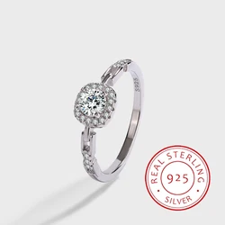 Exquisite Niche Design Authentic S925 Silver Sparkling Square Zircon Chain Ring for Women